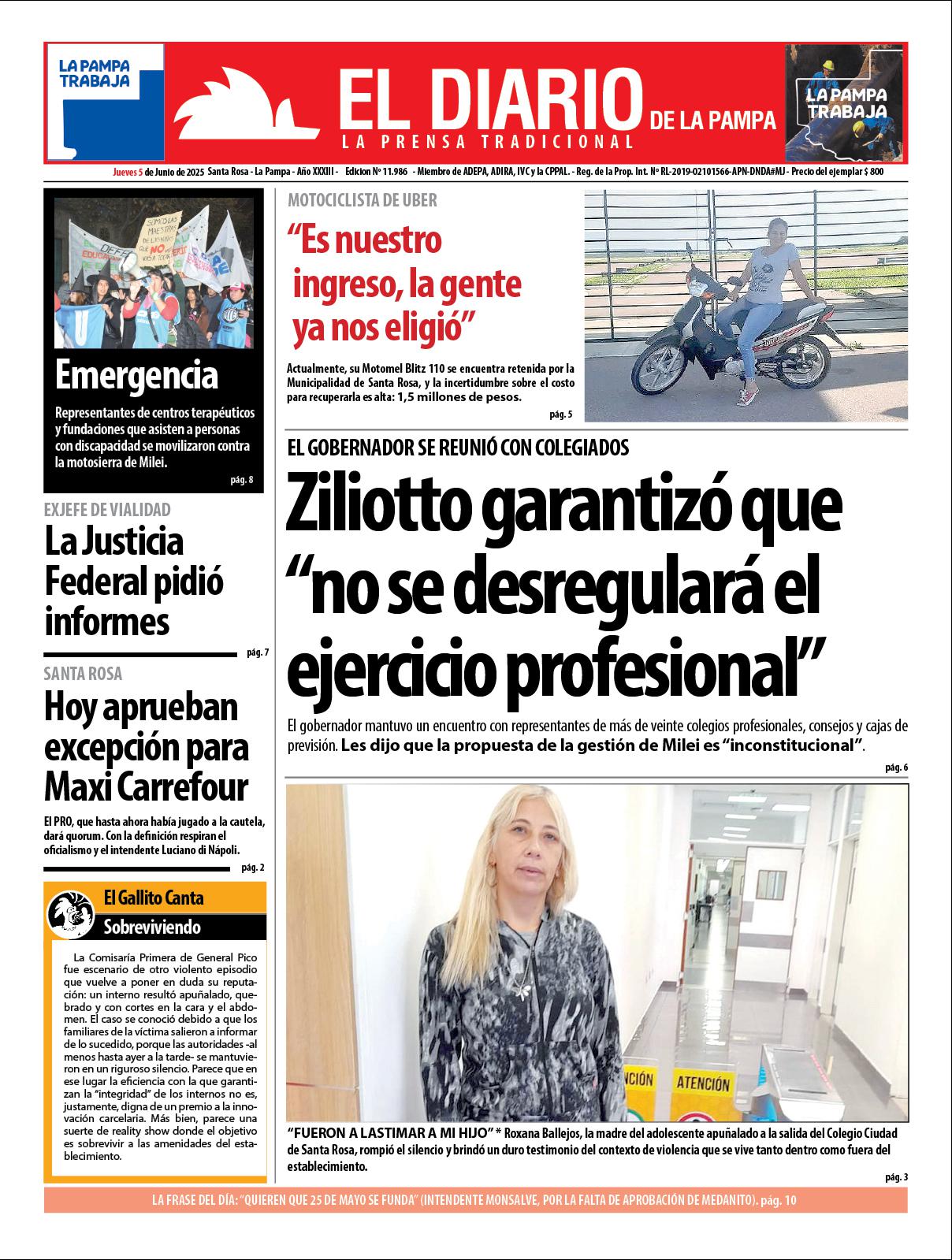Tapa de El Diario en papel  jueves 05 de junio de 2025